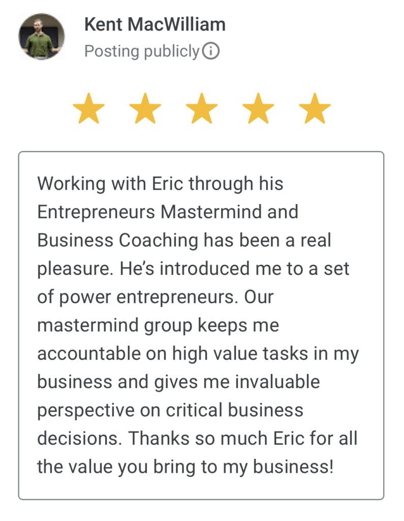 Creative Business Coach Eric Lee Google Review